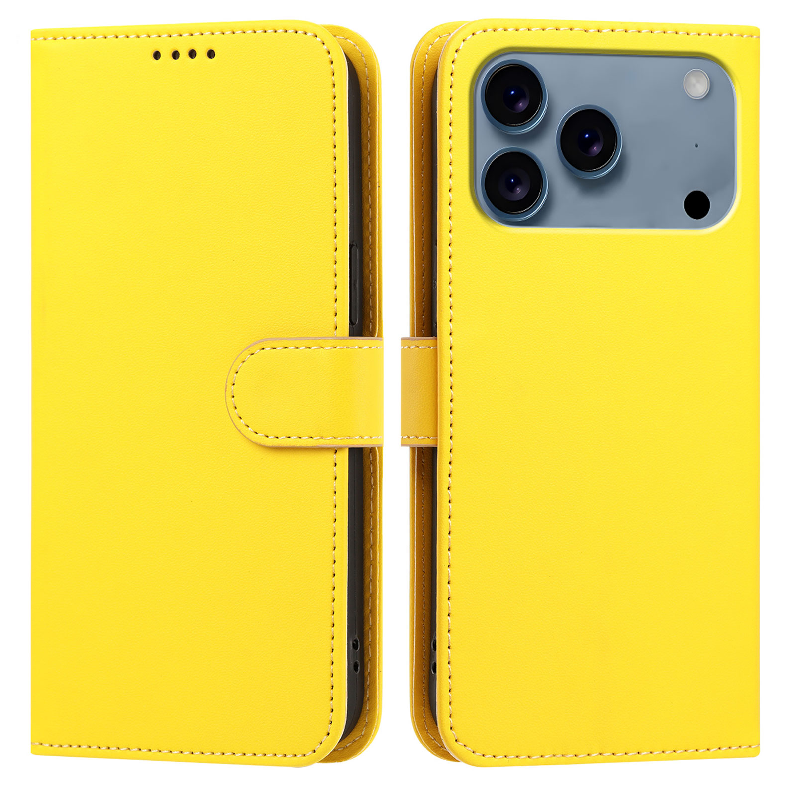 For iPhone 18 Pro Max / 17 Pro Max Leather Case Wallet Stand Solid Color Anti Drop Phone Cover - Yellow