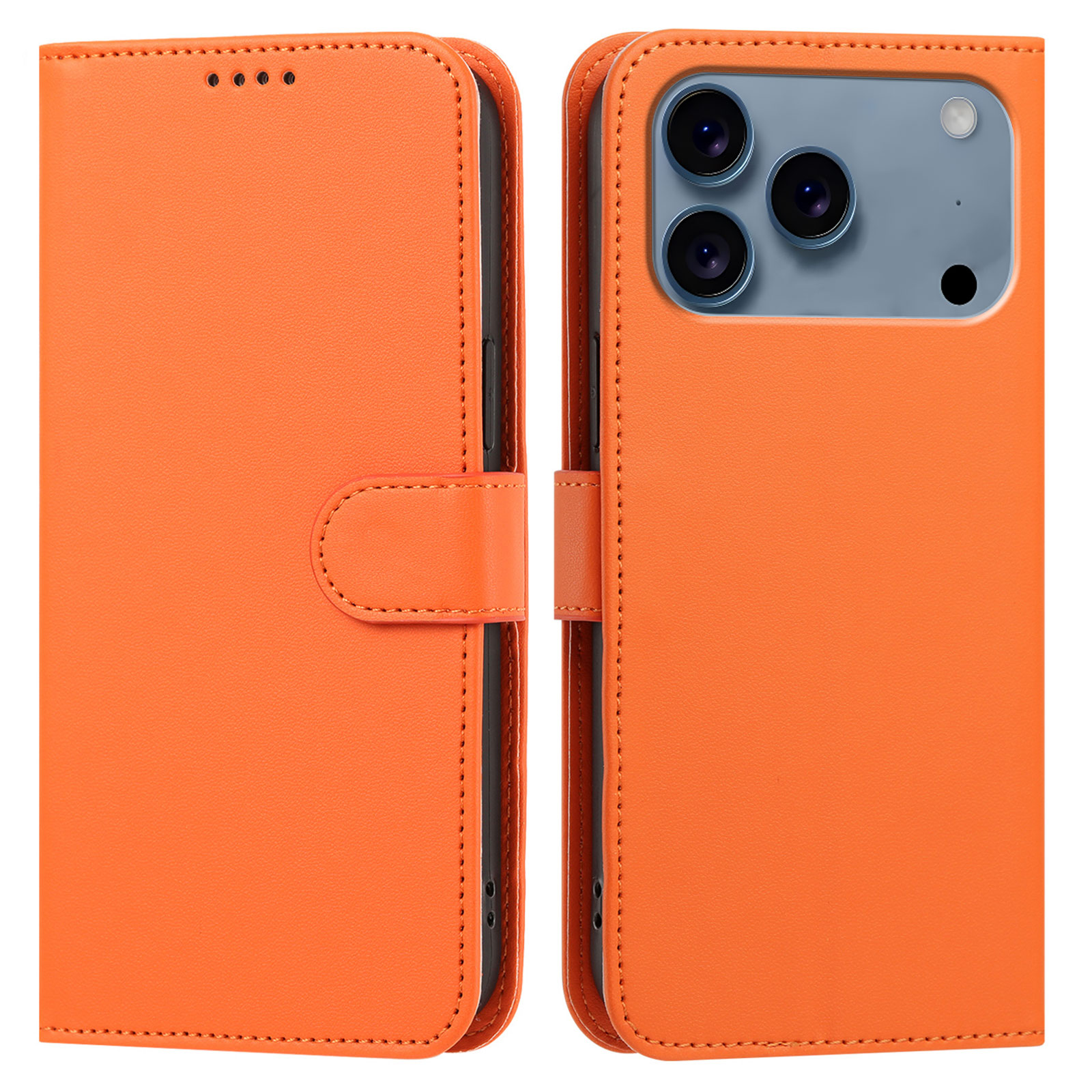 For iPhone 18 Pro Max / 17 Pro Max Leather Case Wallet Stand Solid Color Anti Drop Phone Cover - Orange