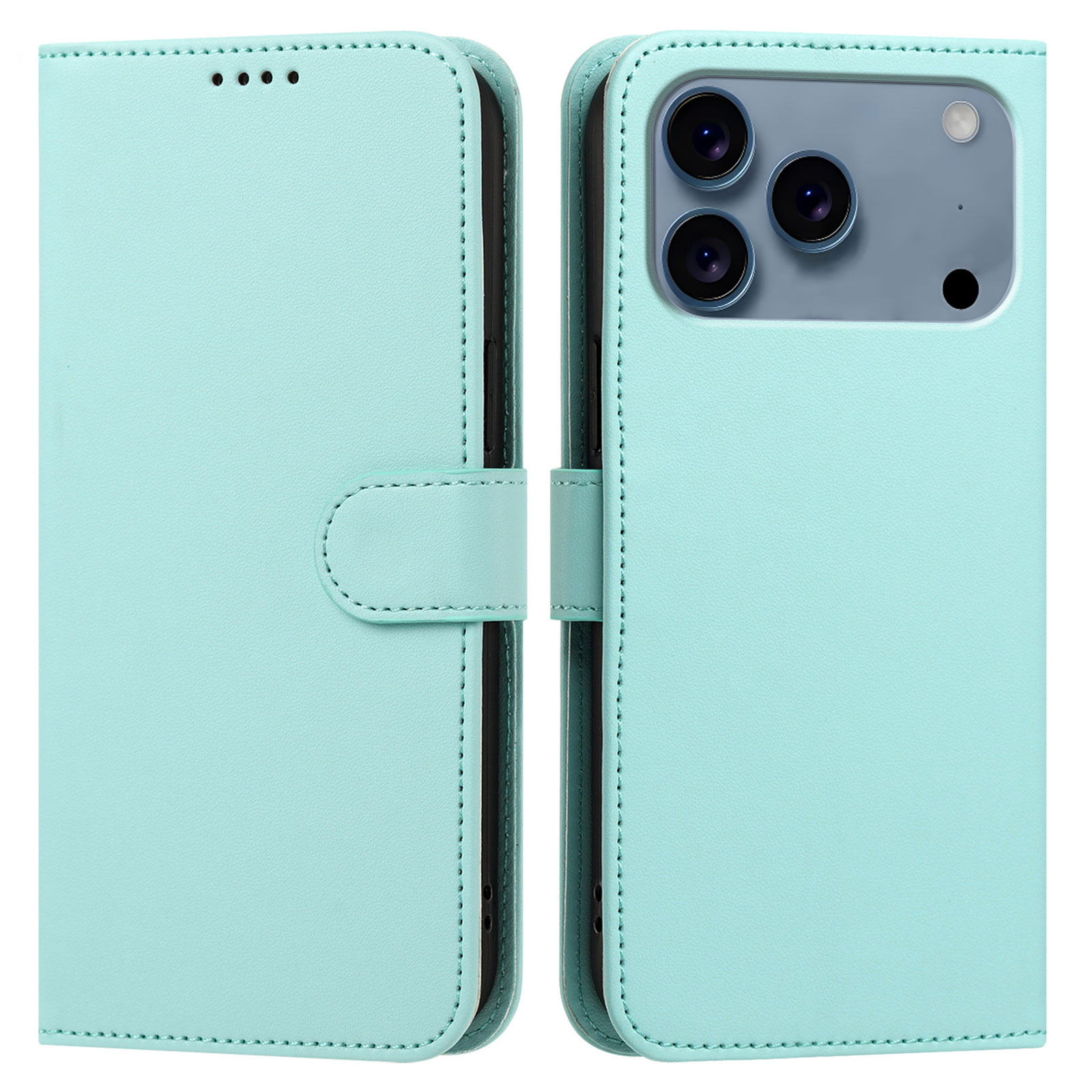 For iPhone 18 Pro / 17 Pro Leather Case Wallet Stand Solid Color Anti Drop Phone Cover - Light Green