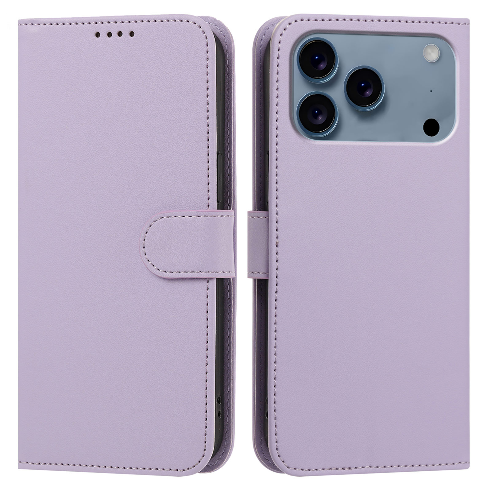 For iPhone 18 Pro / 17 Pro Leather Case Wallet Stand Solid Color Anti Drop Phone Cover - Light Purple