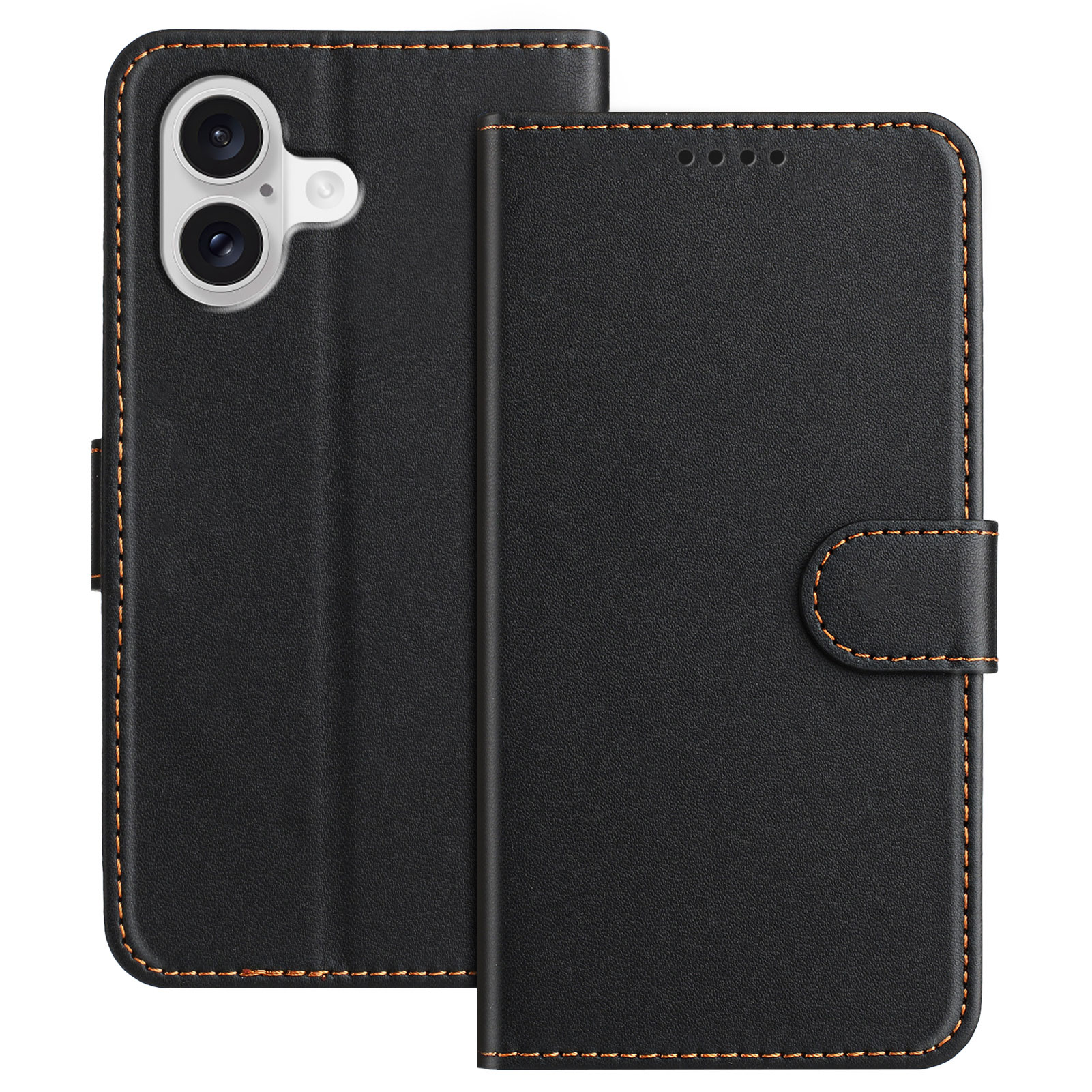 For iPhone 17 Leather Case Wallet Stand Solid Color Anti Drop Phone Cover - Black