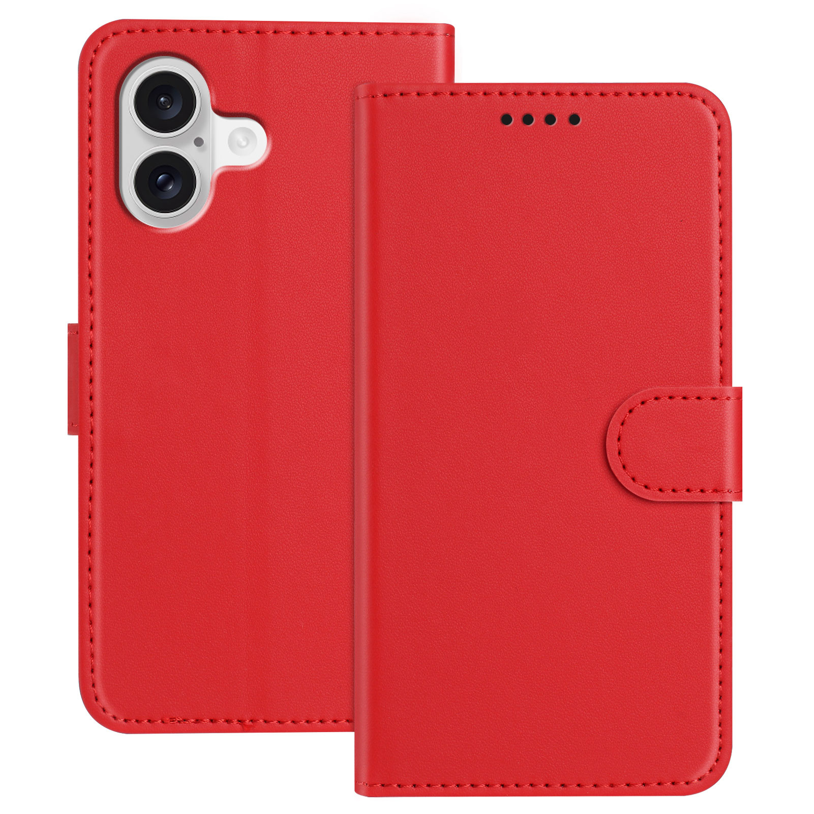 For iPhone 17 Leather Case Wallet Stand Solid Color Anti Drop Phone Cover - Red