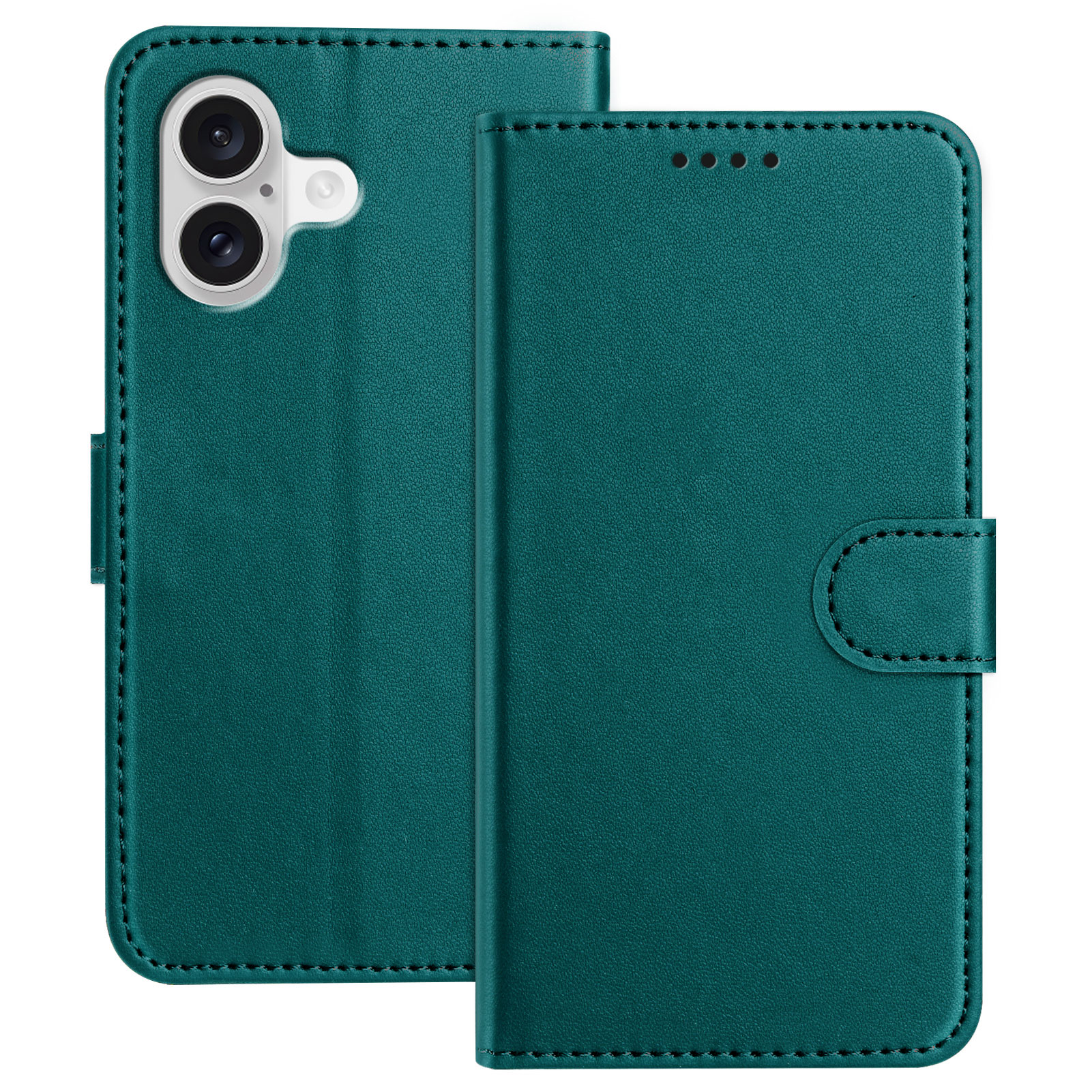 For iPhone 17 Leather Case Wallet Stand Solid Color Anti Drop Phone Cover - Green