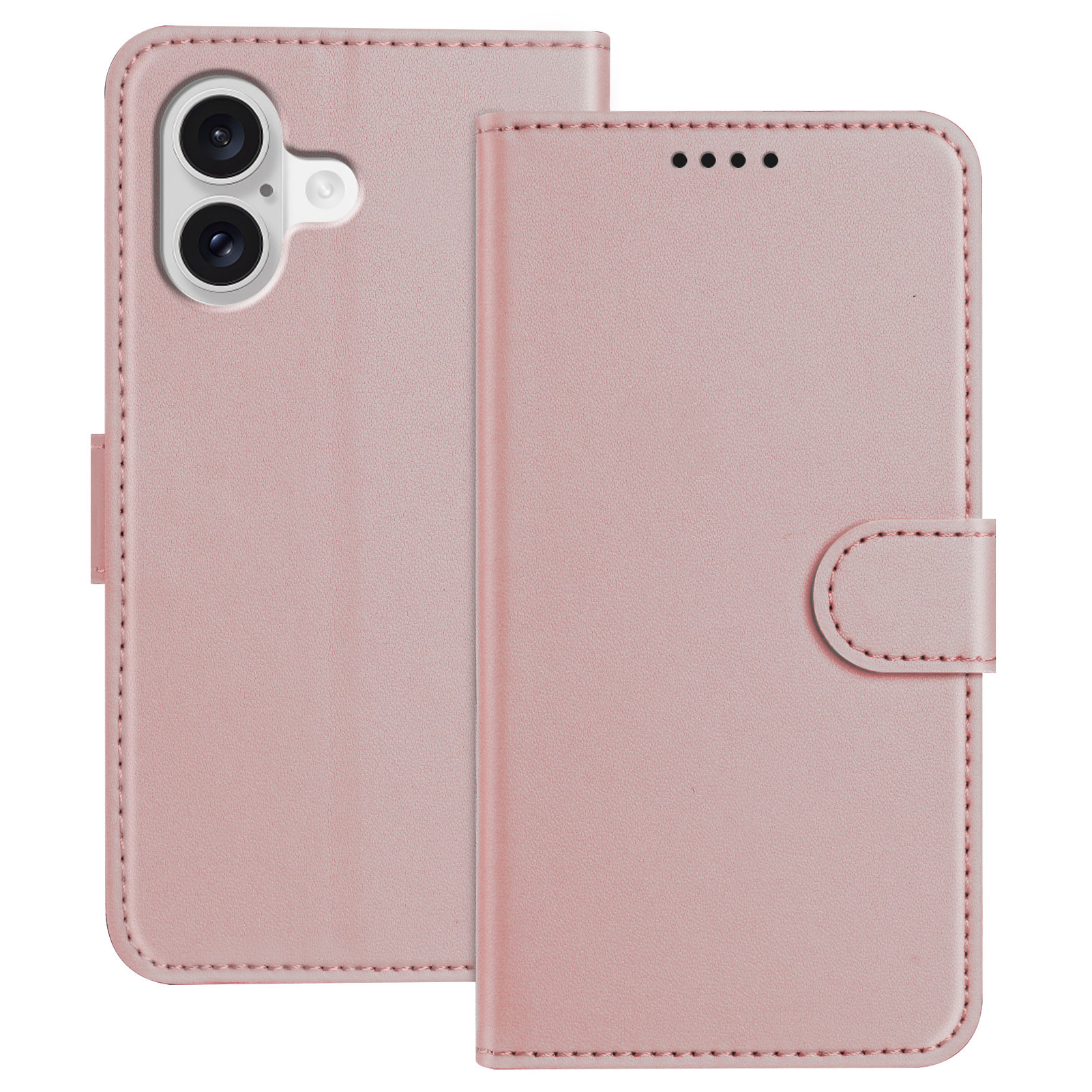 For iPhone 17 Leather Case Wallet Stand Solid Color Anti Drop Phone Cover - Rose Gold