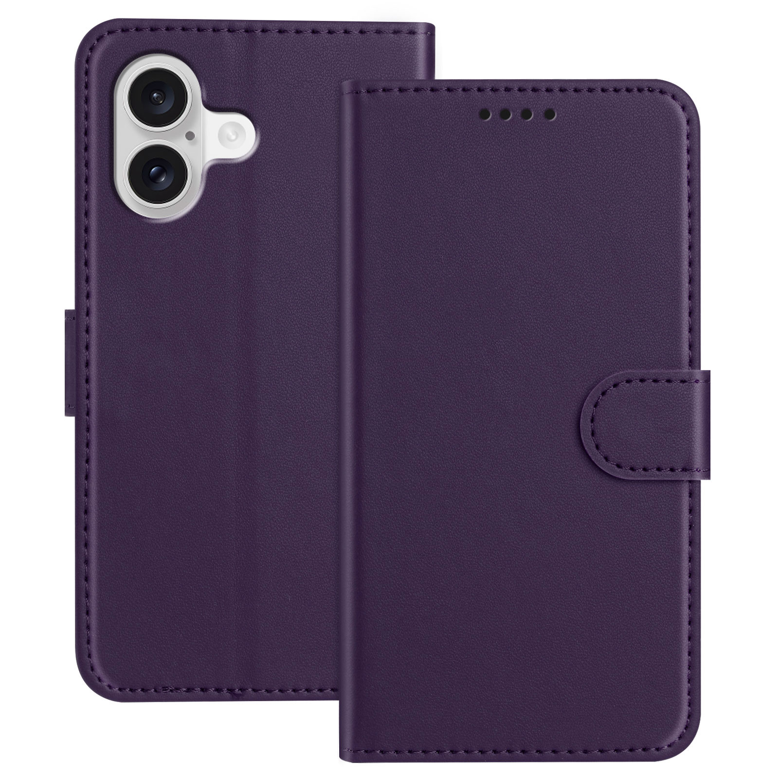 For iPhone 17 Leather Case Wallet Stand Solid Color Anti Drop Phone Cover - Purple