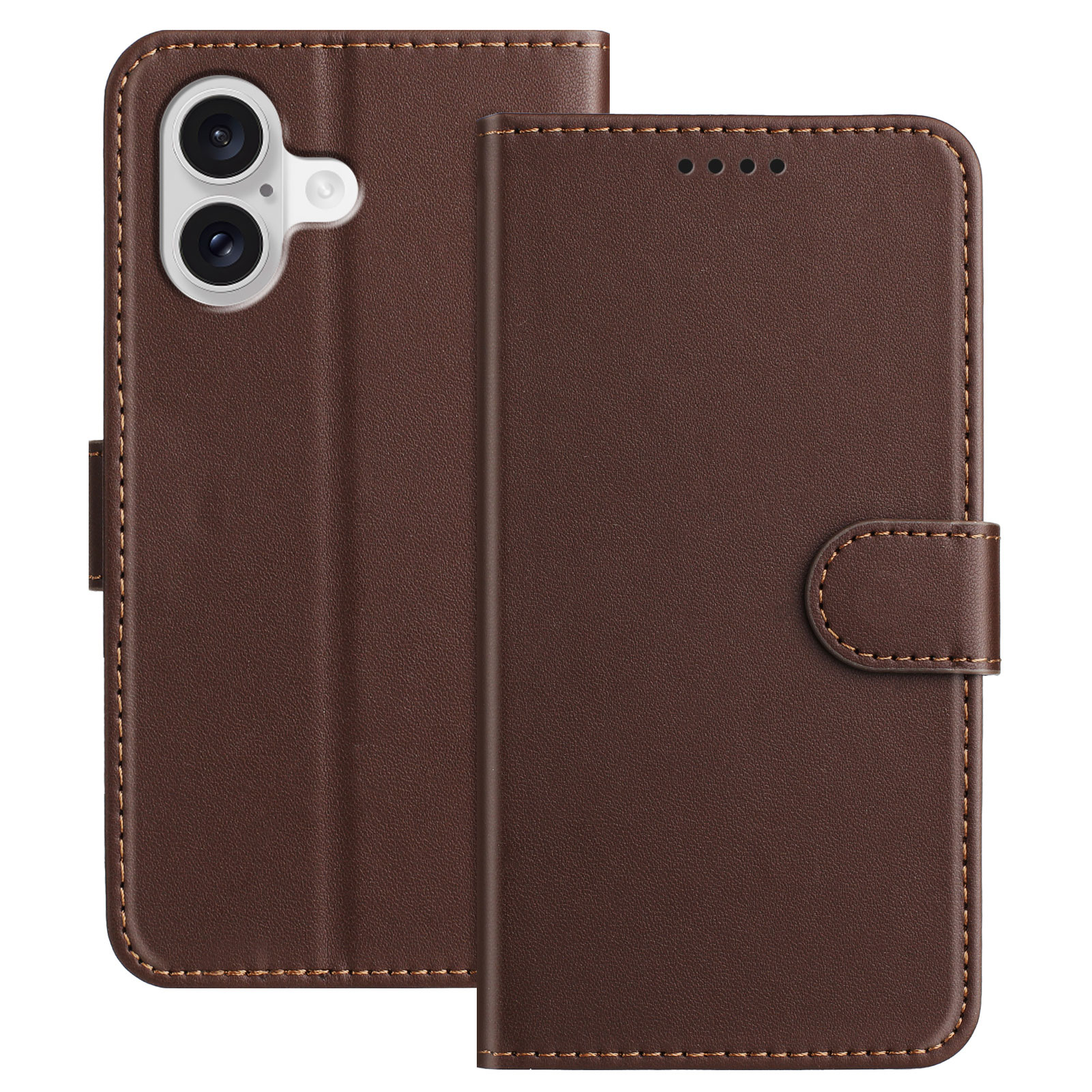 For iPhone 17 Leather Case Wallet Stand Solid Color Anti Drop Phone Cover - Brown