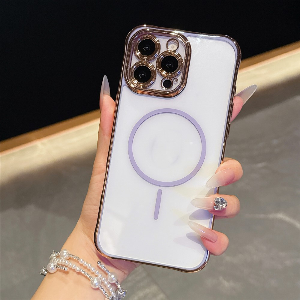 For iPhone 16 Pro Max Magnetic Case TPU Acrylic Phone Cover with Detachable Lens Frame - Purple