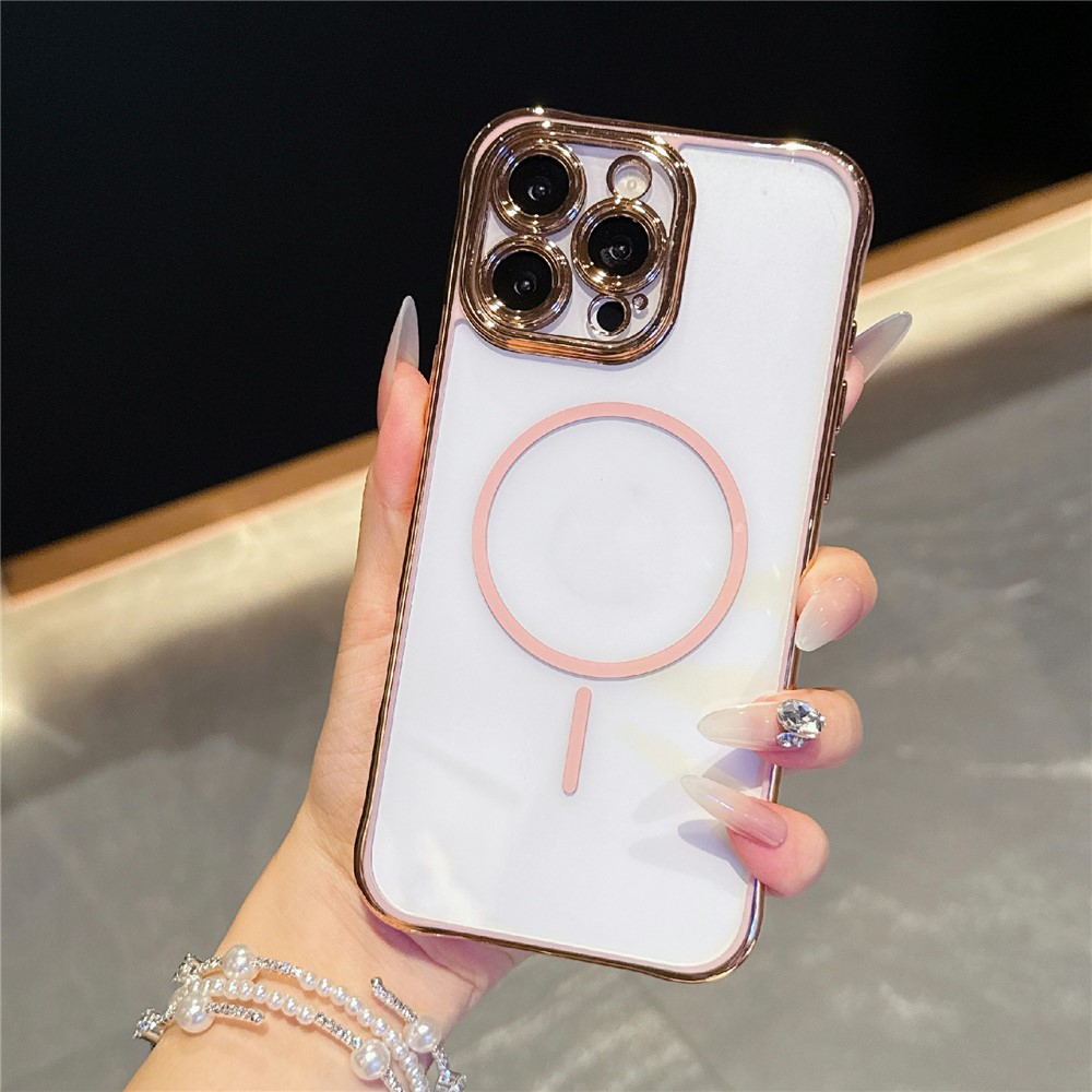 For iPhone 16 Pro Max Magnetic Case TPU Acrylic Phone Cover with Detachable Lens Frame - Pink