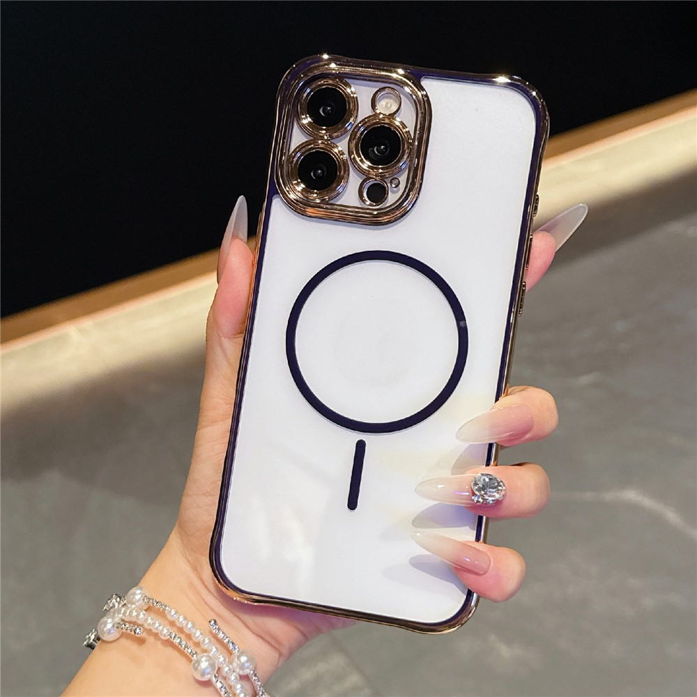 For iPhone 16 Pro Magnetic Case TPU Acrylic Phone Cover with Detachable Lens Frame - Dark Purple