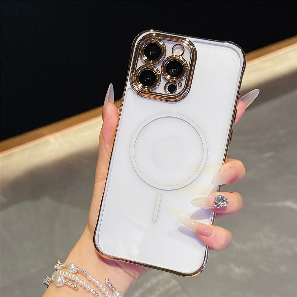 For iPhone 16 Pro Magnetic Case TPU Acrylic Phone Cover with Detachable Lens Frame - White