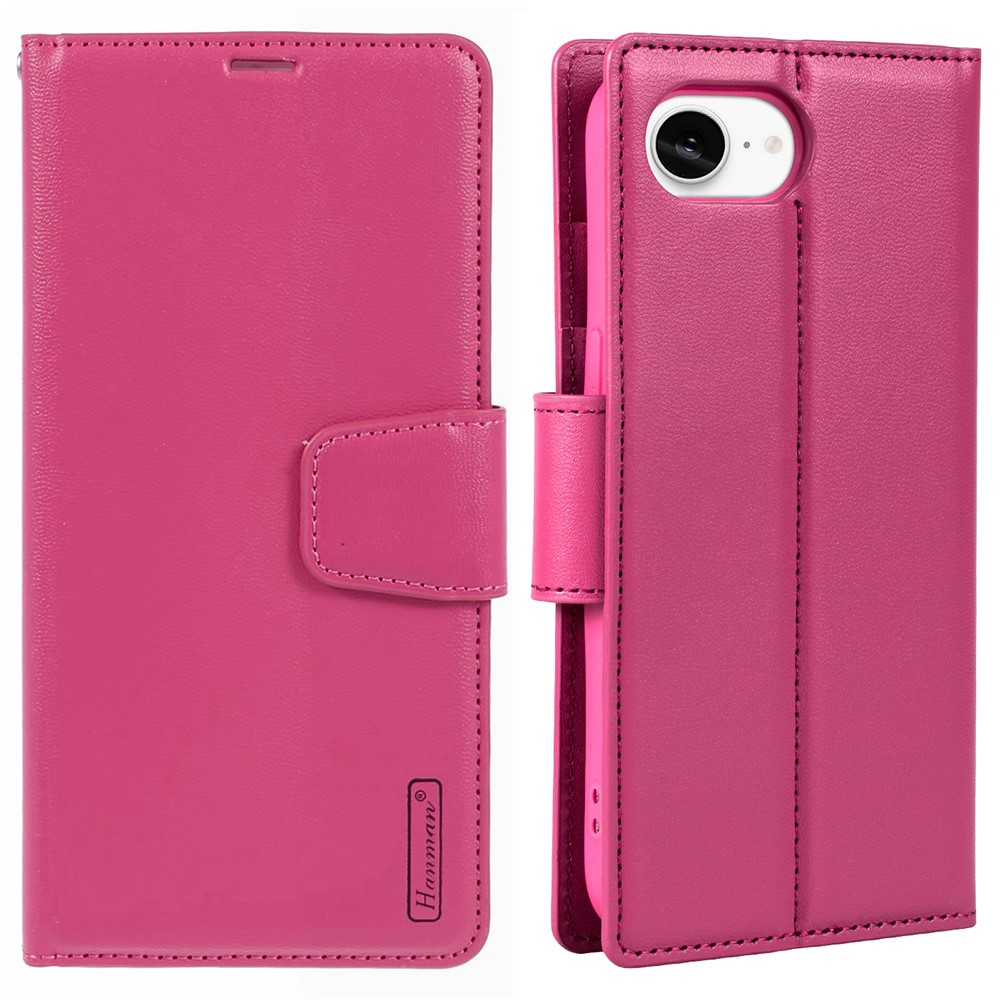 HANMAN Mill Series for iPhone 16e Case Wallet Stand PU Leather Phone Cover - Rose