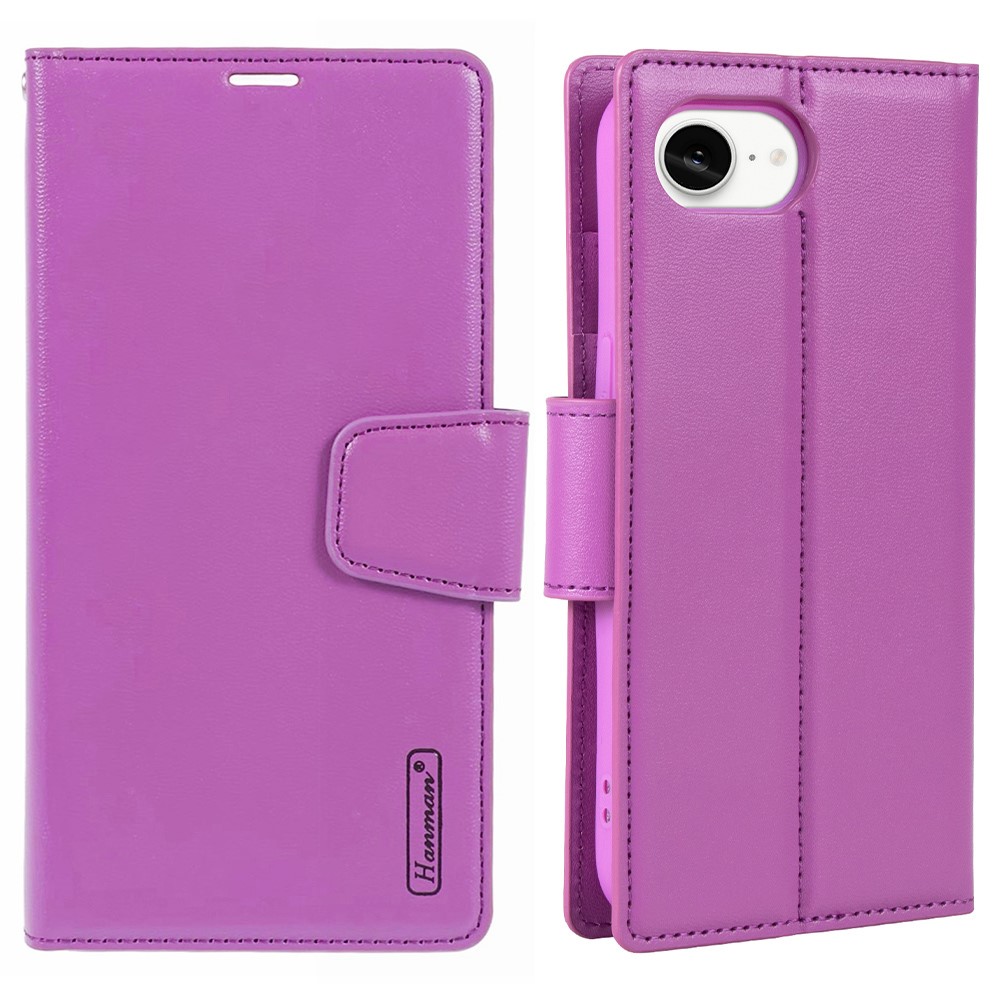 HANMAN Mill Series for iPhone 16e Case Wallet Stand PU Leather Phone Cover - Purple