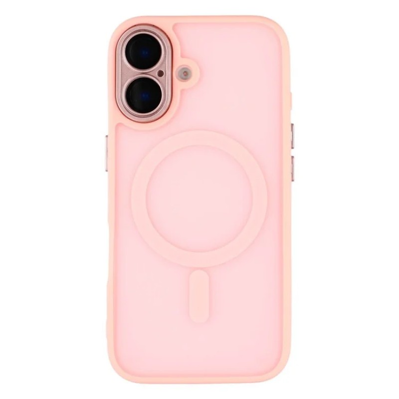 For iPhone 16 Back Cover Compatible with MagSafe WANLONFENG QB1 Series PC TPU Shockproof Phone Case - Pink