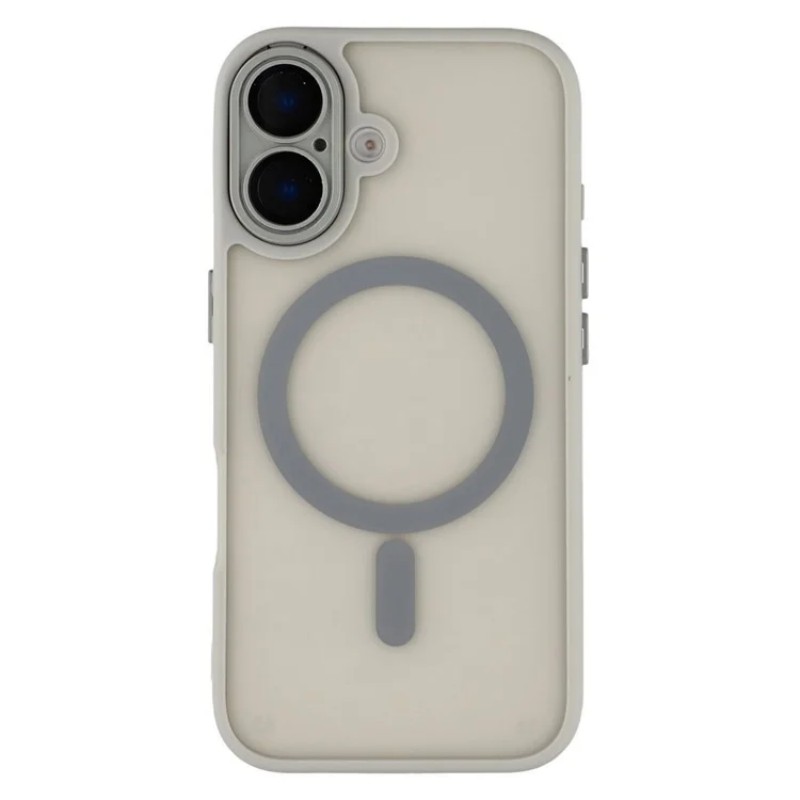 For iPhone 16 Back Cover Compatible with MagSafe WANLONFENG QB1 Series PC TPU Shockproof Phone Case - Grey