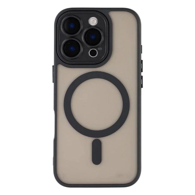 For iPhone 16 Pro Max Back Cover Compatible with MagSafe WANLONFENG QB1 Series PC TPU Shockproof Phone Case - Black