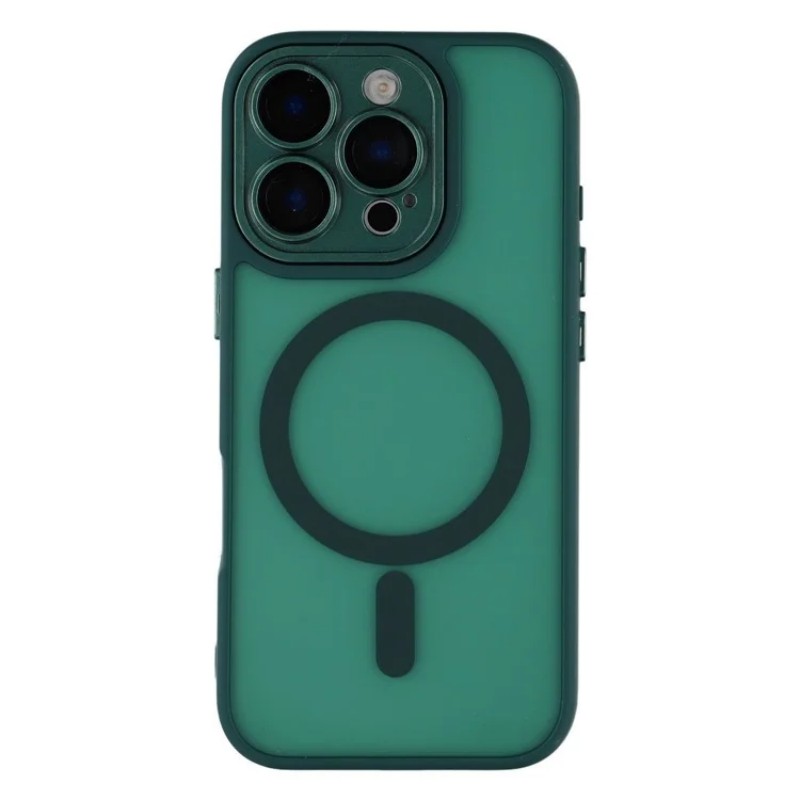 For iPhone 16 Pro Max Back Cover Compatible with MagSafe WANLONFENG QB1 Series PC TPU Shockproof Phone Case - Dark Green
