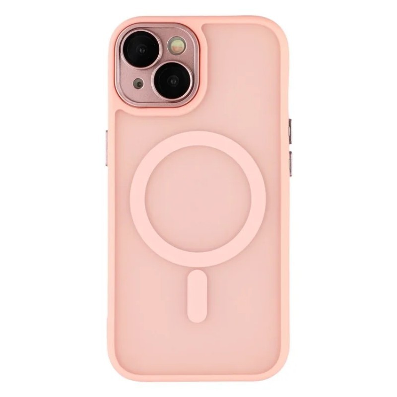 For iPhone 15 Back Cover Compatible with MagSafe WANLONFENG QB1 Series PC TPU Shockproof Phone Case - Pink