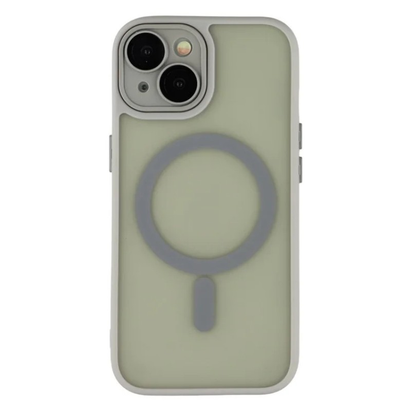 For iPhone 15 Back Cover Compatible with MagSafe WANLONFENG QB1 Series PC TPU Shockproof Phone Case - Grey