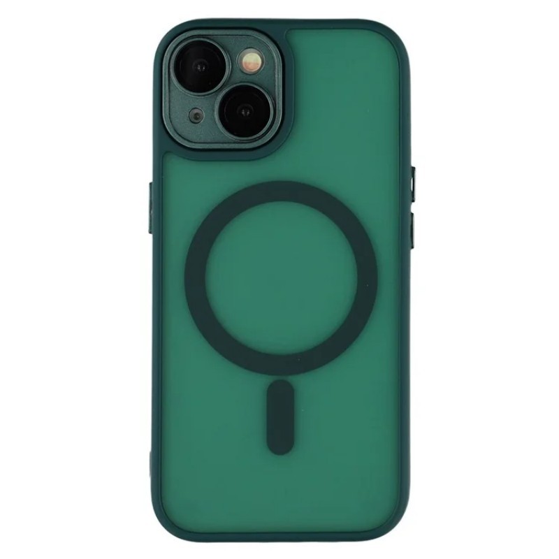 For iPhone 15 Back Cover Compatible with MagSafe WANLONFENG QB1 Series PC TPU Shockproof Phone Case - Dark Green