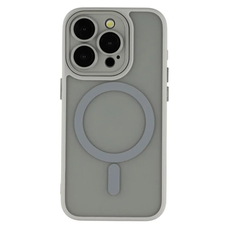 For iPhone 15 Pro Back Cover Compatible with MagSafe WANLONFENG QB1 Series PC TPU Shockproof Phone Case - Grey