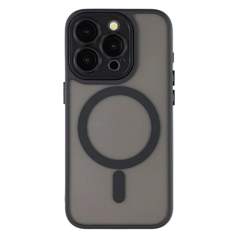 For iPhone 15 Pro Max Back Cover Compatible with MagSafe WANLONFENG QB1 Series PC TPU Shockproof Phone Case - Black