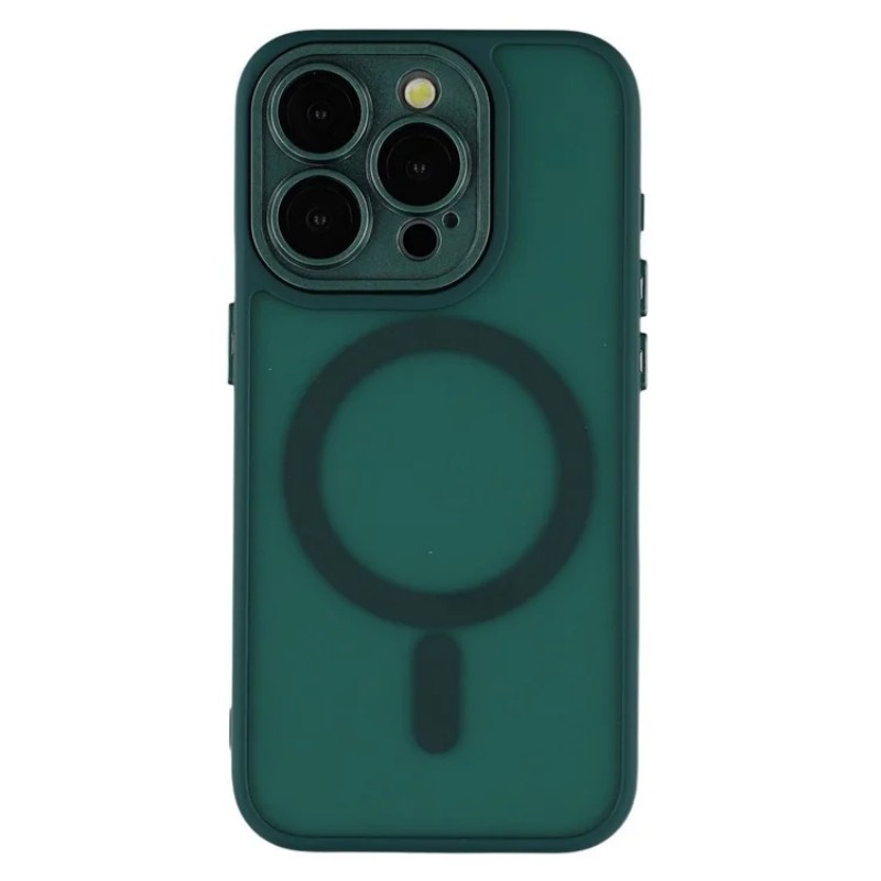 For iPhone 15 Pro Max Back Cover Compatible with MagSafe WANLONFENG QB1 Series PC TPU Shockproof Phone Case - Dark Green