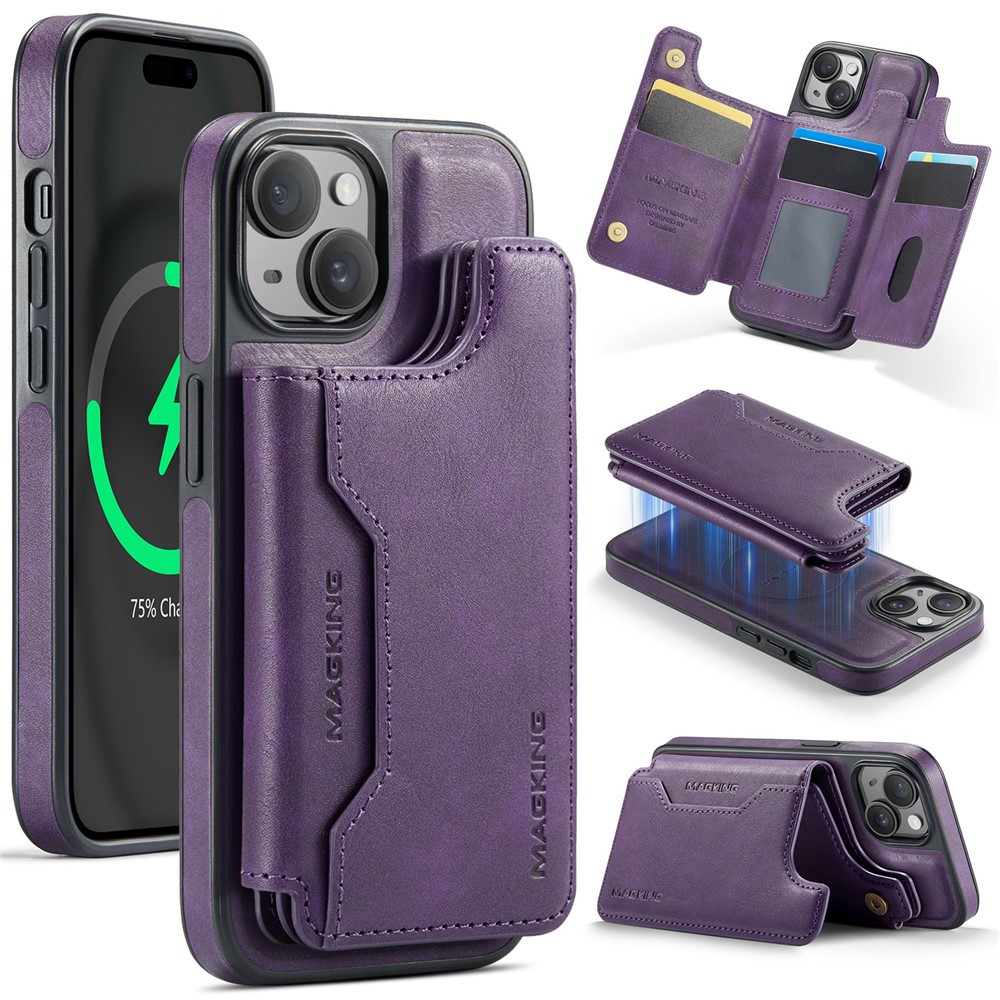 MAGKING K3 Series For iPhone 15 Case Compatible with MagSafe Wallet PC + TPU + PU Phone Cover - Purple