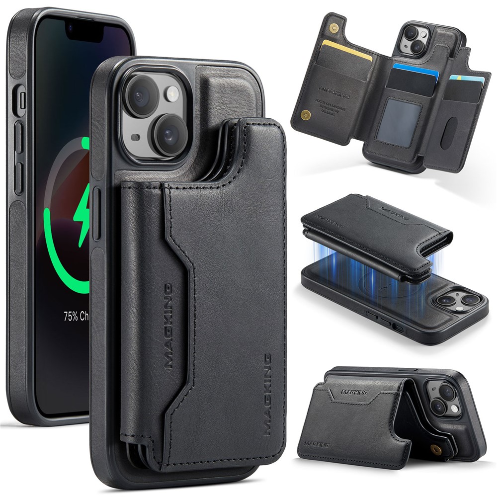 MAGKING K3 Series For iPhone 14 Case Compatible with MagSafe Wallet PC + TPU + PU Phone Cover - Black