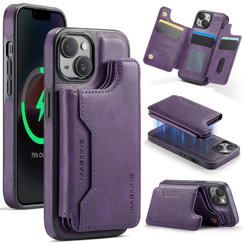 MAGKING K3 Series For iPhone 14 Case Compatible with MagSafe Wallet PC + TPU + PU Phone Cover - Purple