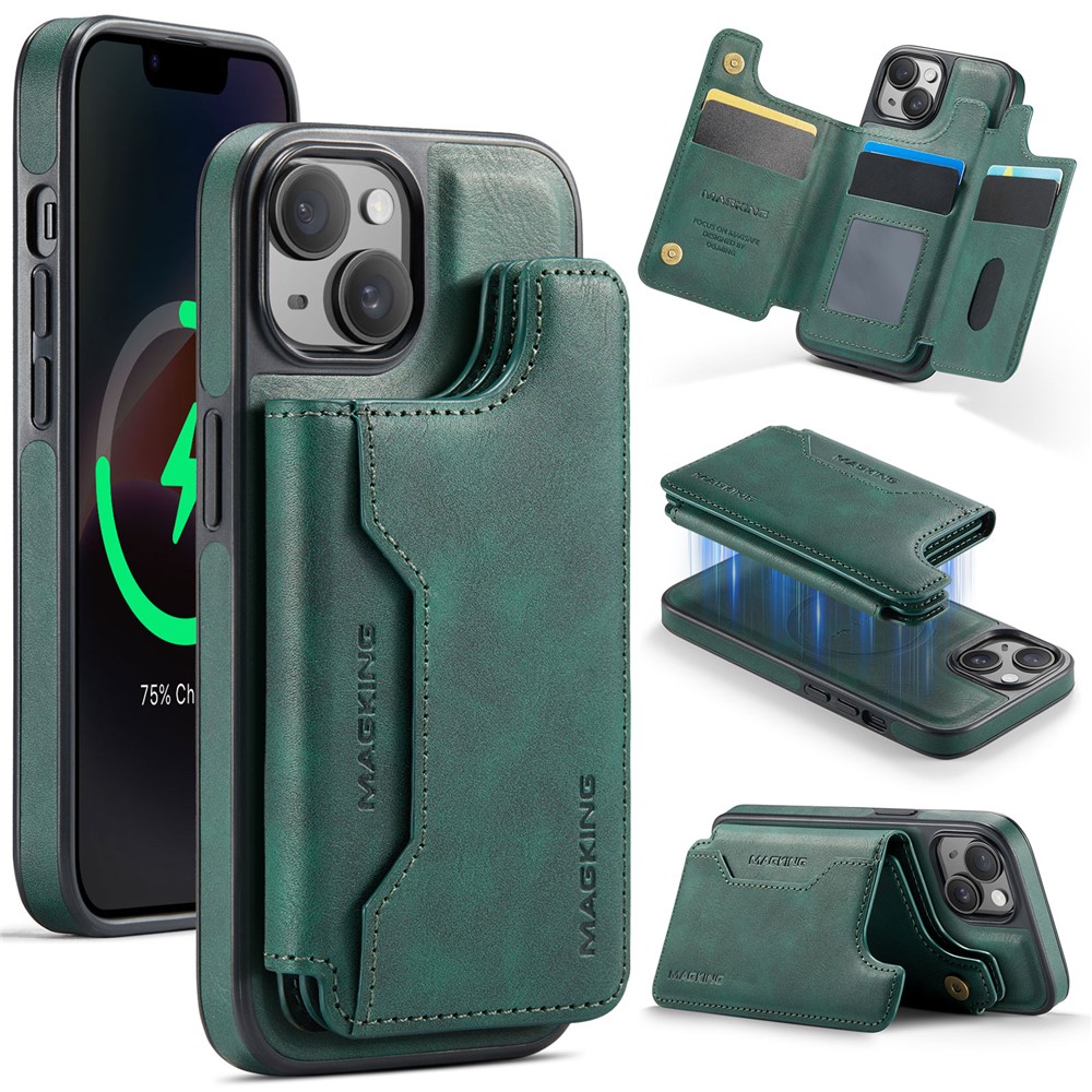 MAGKING K3 Series For iPhone 14 Case Compatible with MagSafe Wallet PC + TPU + PU Phone Cover - Green