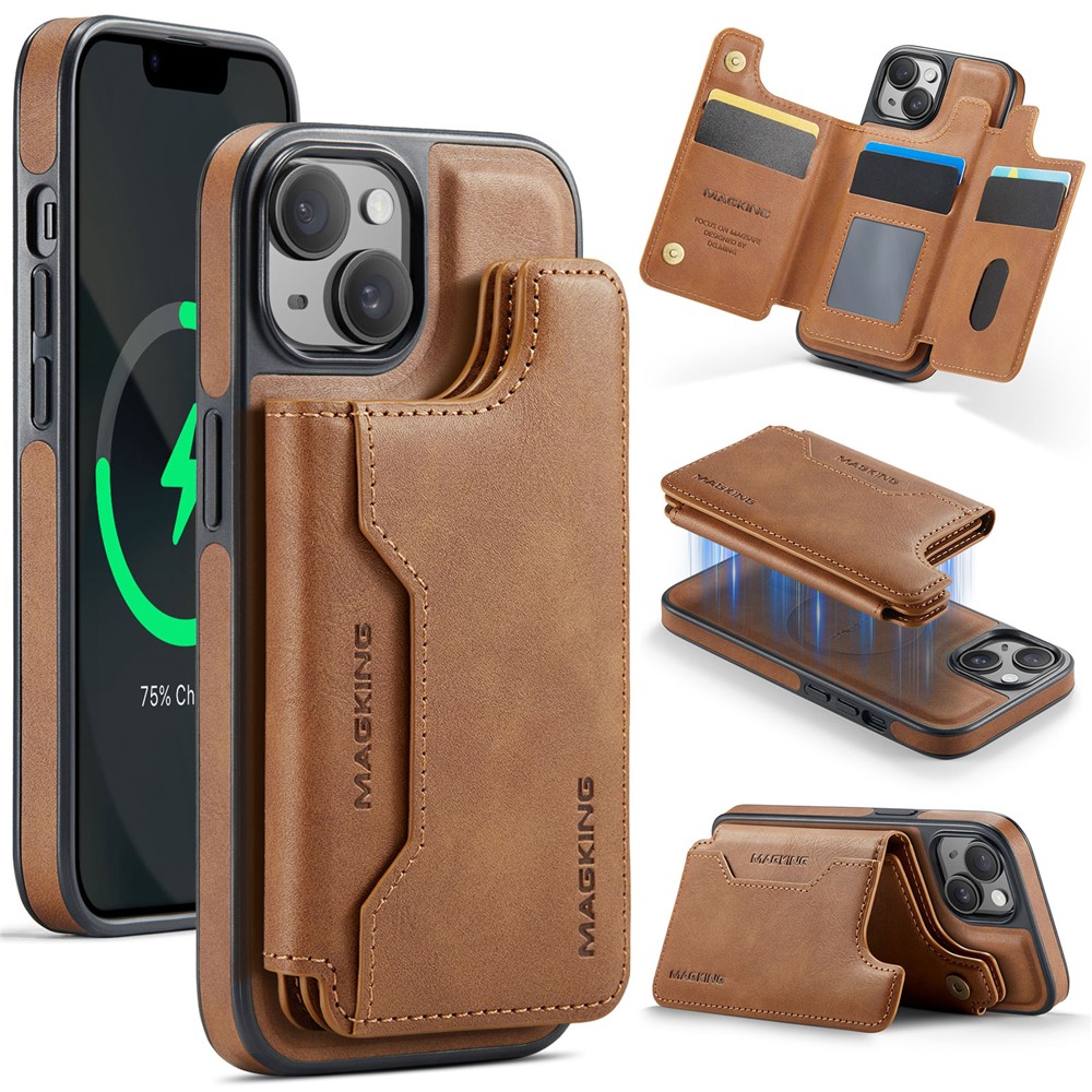 MAGKING K3 Series For iPhone 13 Case Compatible with MagSafe Wallet PC + TPU + PU Phone Cover - Brown