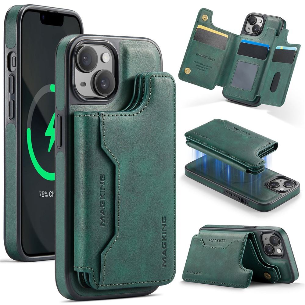 MAGKING K3 Series For iPhone 13 Case Compatible with MagSafe Wallet PC + TPU + PU Phone Cover - Green
