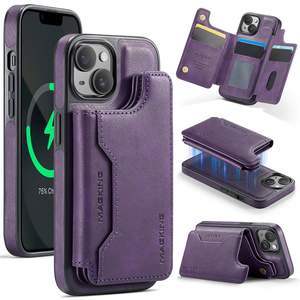 MAGKING K3 Series For iPhone 13 Case Compatible with MagSafe Wallet PC + TPU + PU Phone Cover - Purple