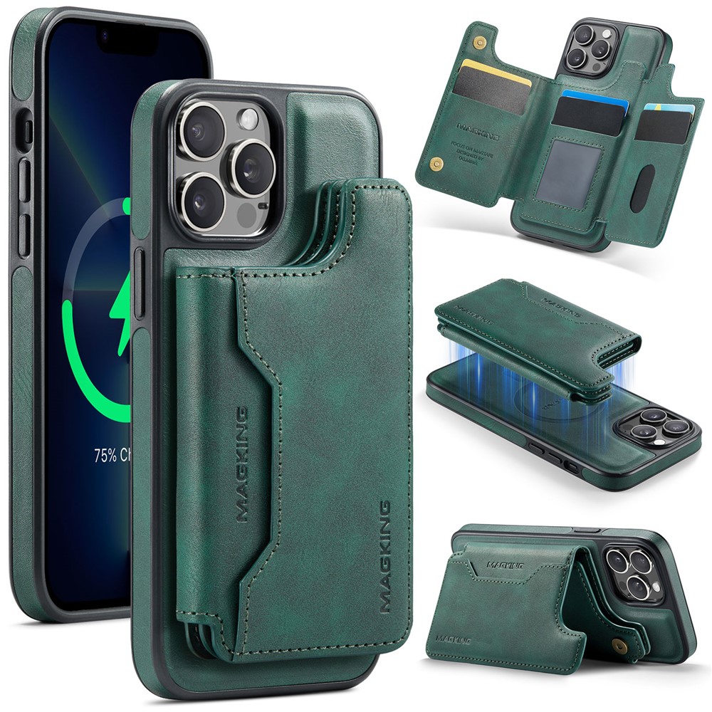 MAGKING K3 Series For iPhone 13 Pro Case Compatible with MagSafe Wallet PC + TPU + PU Phone Cover - Green