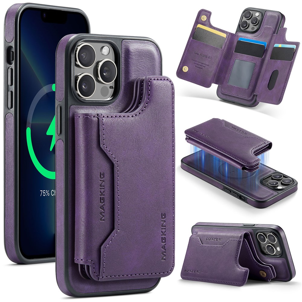 MAGKING K3 Series For iPhone 13 Pro Case Compatible with MagSafe Wallet PC + TPU + PU Phone Cover - Purple