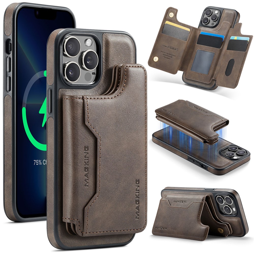 MAGKING K3 Series For iPhone 13 Pro Max Case Compatible with MagSafe Wallet PC + TPU + PU Phone Cover - Coffee