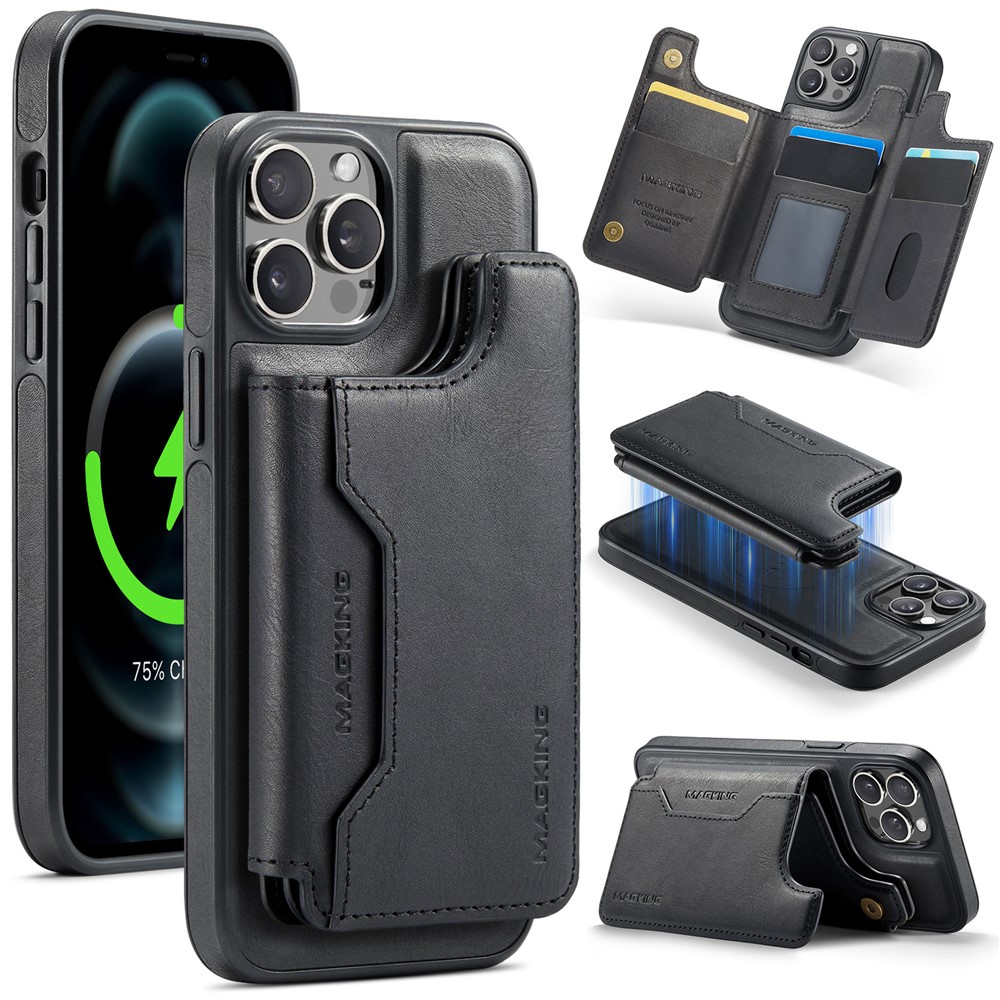 MAGKING K3 Series For iPhone 12 Pro Case Compatible with MagSafe Wallet PC + TPU + PU Phone Cover - Black