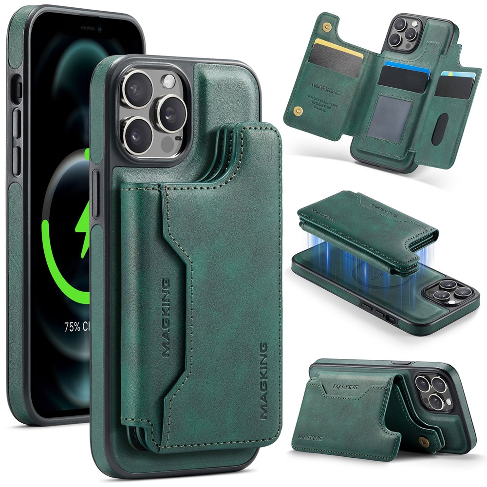 MAGKING K3 Series For iPhone 12 Pro Case Compatible with MagSafe Wallet PC + TPU + PU Phone Cover - Green