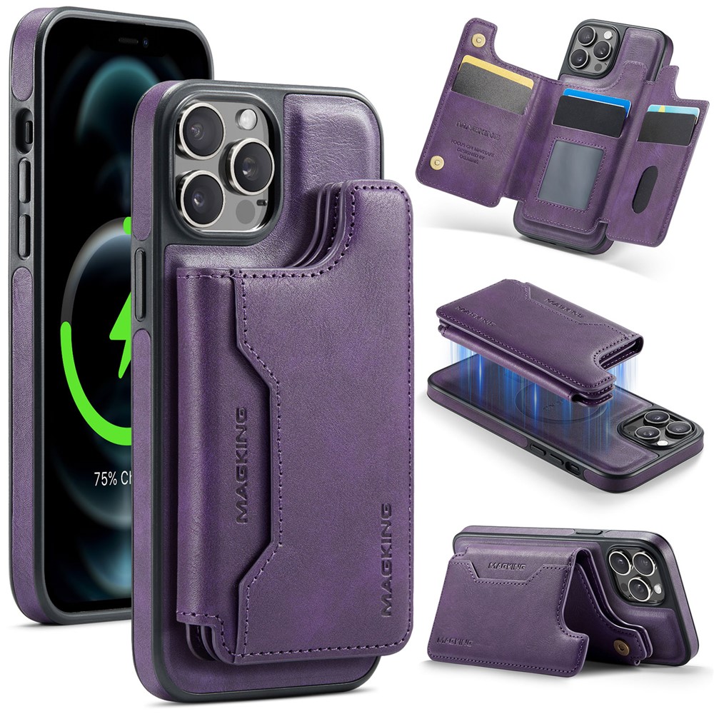 MAGKING K3 Series For iPhone 12 Pro Case Compatible with MagSafe Wallet PC + TPU + PU Phone Cover - Purple