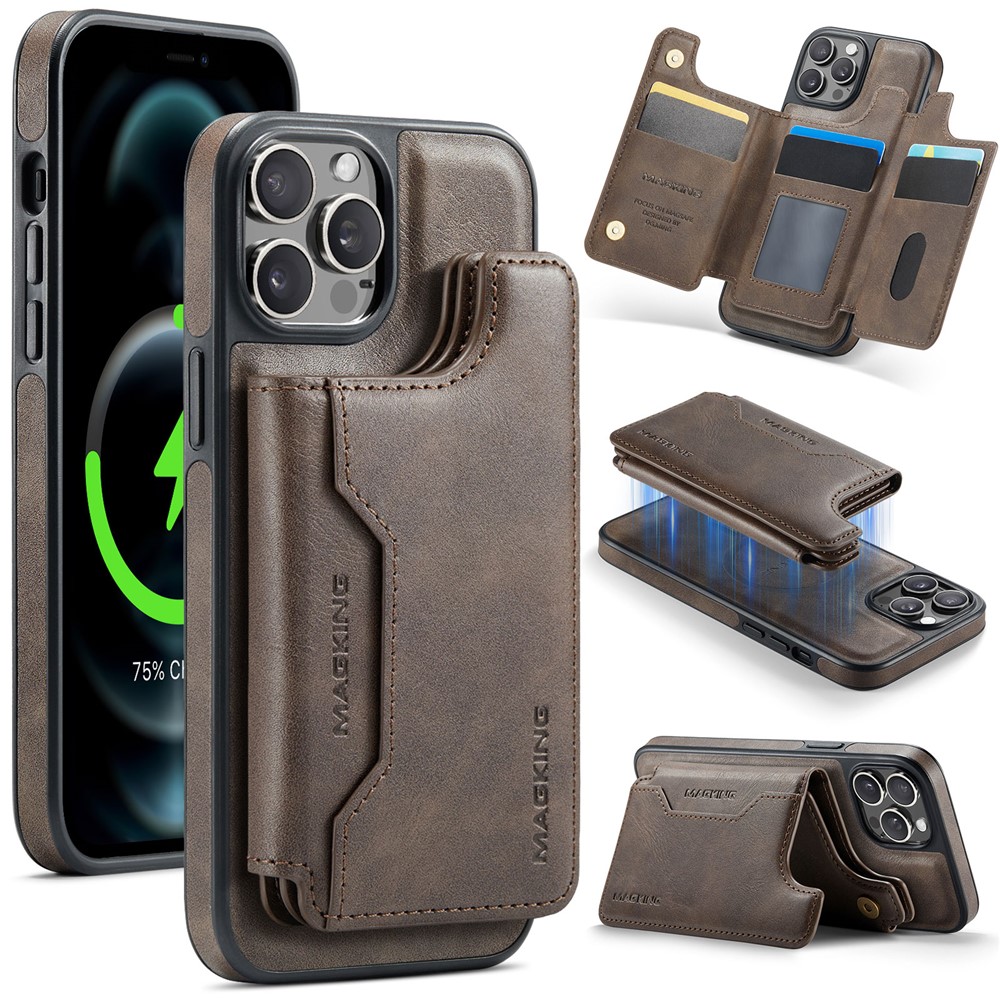 MAGKING K3 Series For iPhone 12 Pro Case Compatible with MagSafe Wallet PC + TPU + PU Phone Cover - Coffee