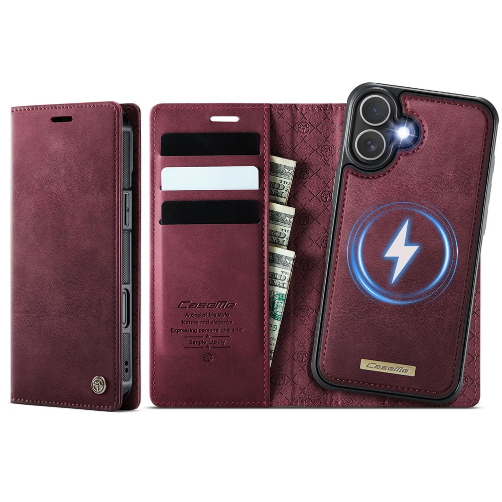 For iPhone 16 Plus Case CASEME C49  Compatible with MagSafe RFID Blocking Detachable Wallet Leather Phone Cover - Red