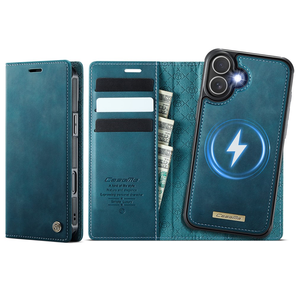 For iPhone 16 Plus Case CASEME C49  Compatible with MagSafe RFID Blocking Detachable Wallet Leather Phone Cover - Green
