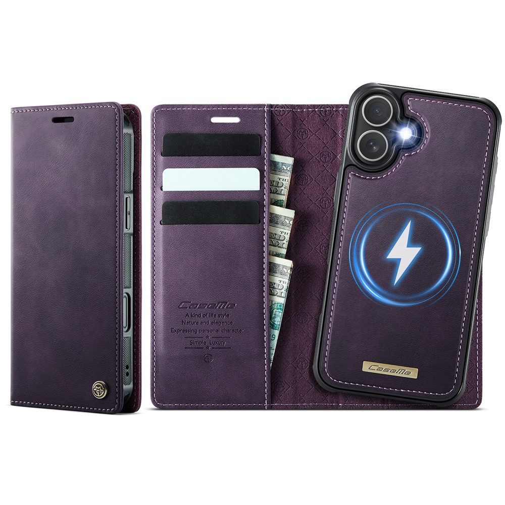 For iPhone 16 Plus Case CASEME C49  Compatible with MagSafe RFID Blocking Detachable Wallet Leather Phone Cover - Purple