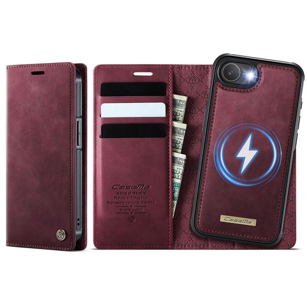 For iPhone 16e Case CASEME C49  Compatible with MagSafe RFID Blocking Detachable Wallet Leather Phone Cover - Red