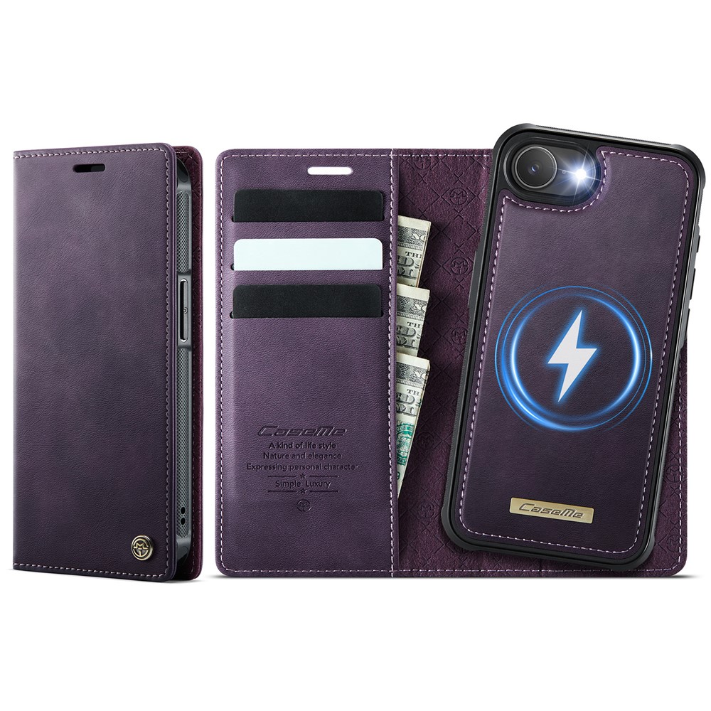 For iPhone 16e Case CASEME C49  Compatible with MagSafe RFID Blocking Detachable Wallet Leather Phone Cover - Purple