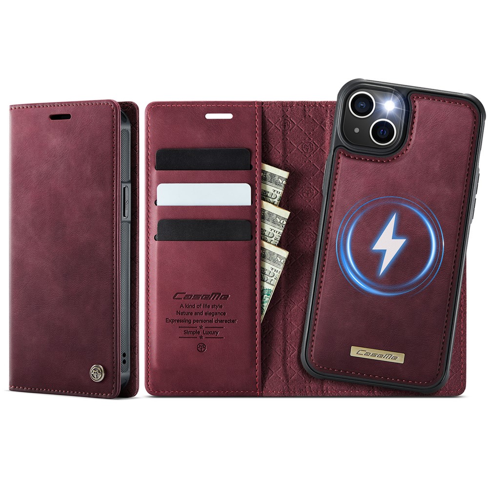 For iPhone 14 Plus / iPhone 15 Plus Case CASEME C49 Compatible with MagSafe RFID Blocking Detachable Wallet Leather Phone Cover - Red