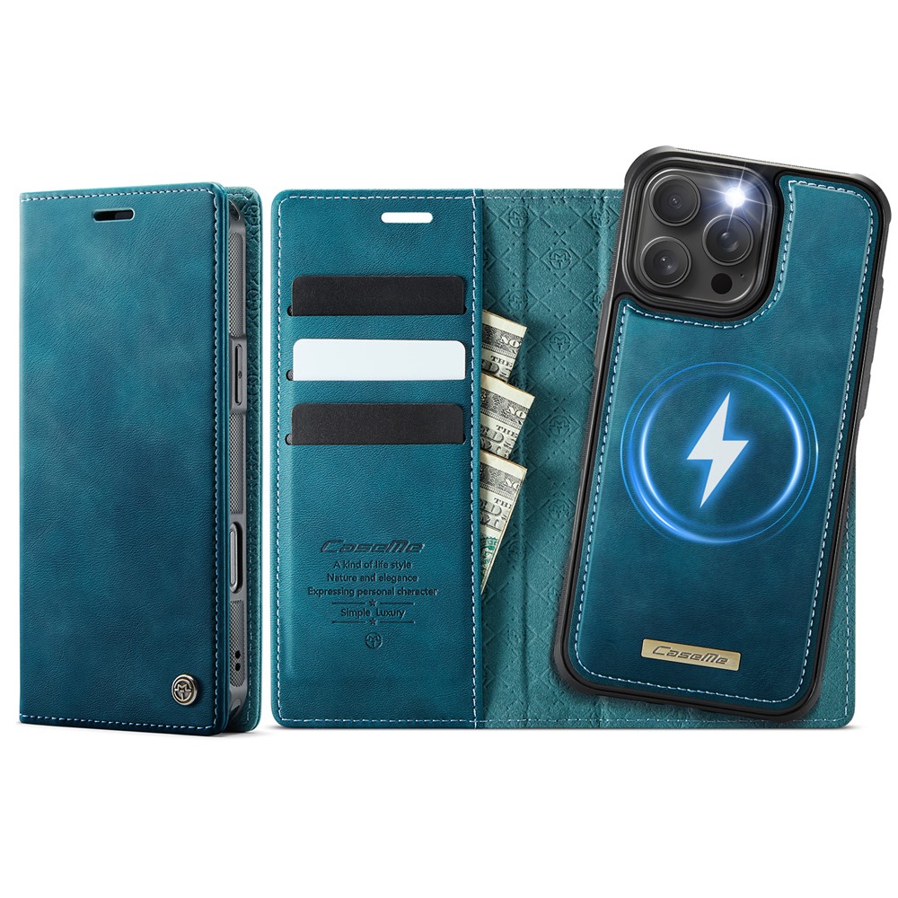 For iPhone 16 Pro Case CASEME C49  Compatible with MagSafe RFID Blocking Detachable Wallet Leather Phone Cover - Green