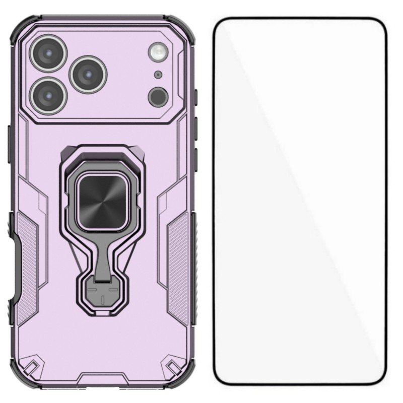 For iPhone 17 Pro Phone Case WANLONFENG PC TPU Back Cover Kickstand with Tempered Glass - Purple