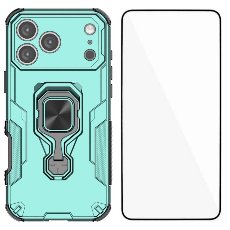 For iPhone 17 Pro Max Phone Case WANLONFENG PC TPU Back Cover Kickstand with Tempered Glass - Green