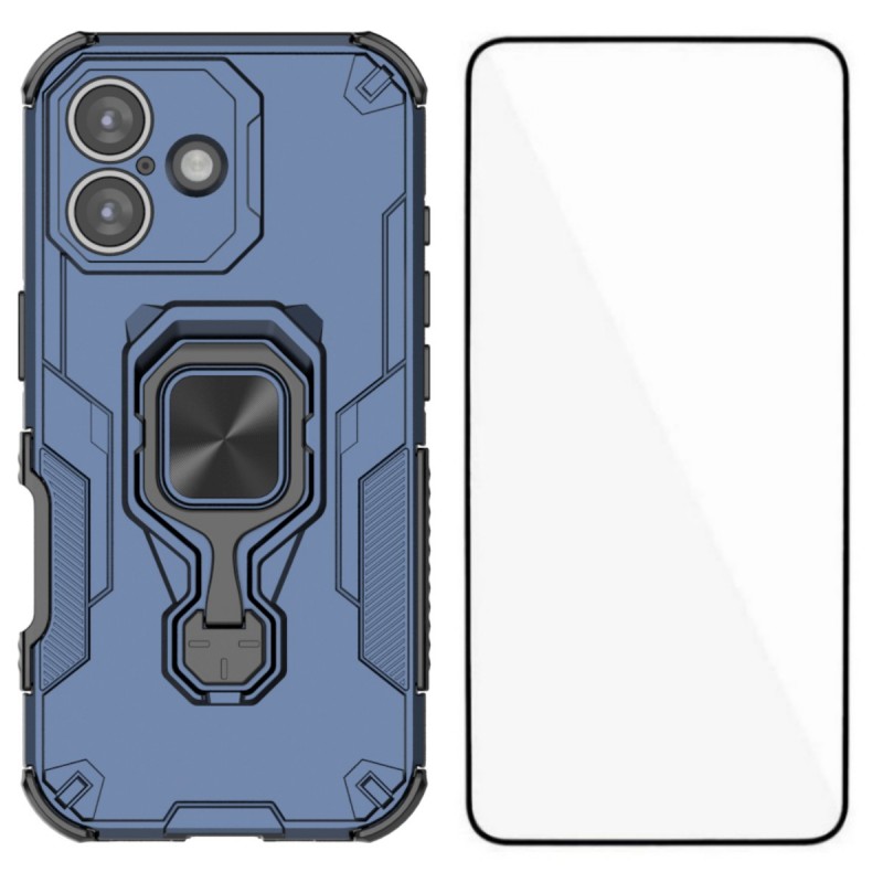 For iPhone 17 Phone Case WANLONFENG PC TPU Back Cover Kickstand with Tempered Glass - Blue